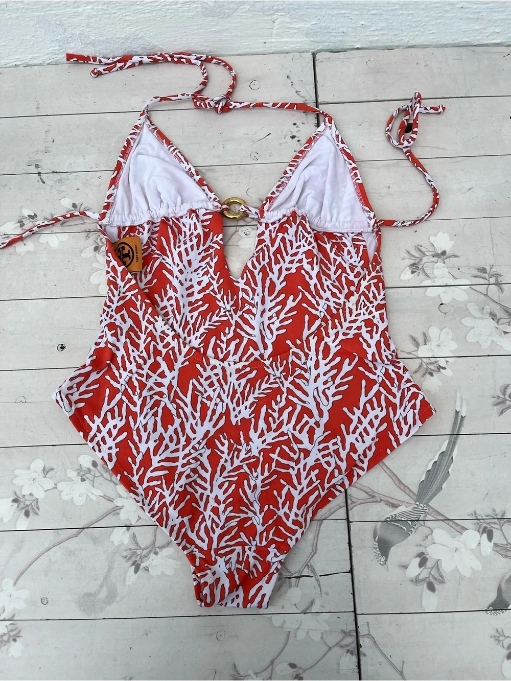 Tory Burch Red and White Coral-Print One-Piece Swimsuit